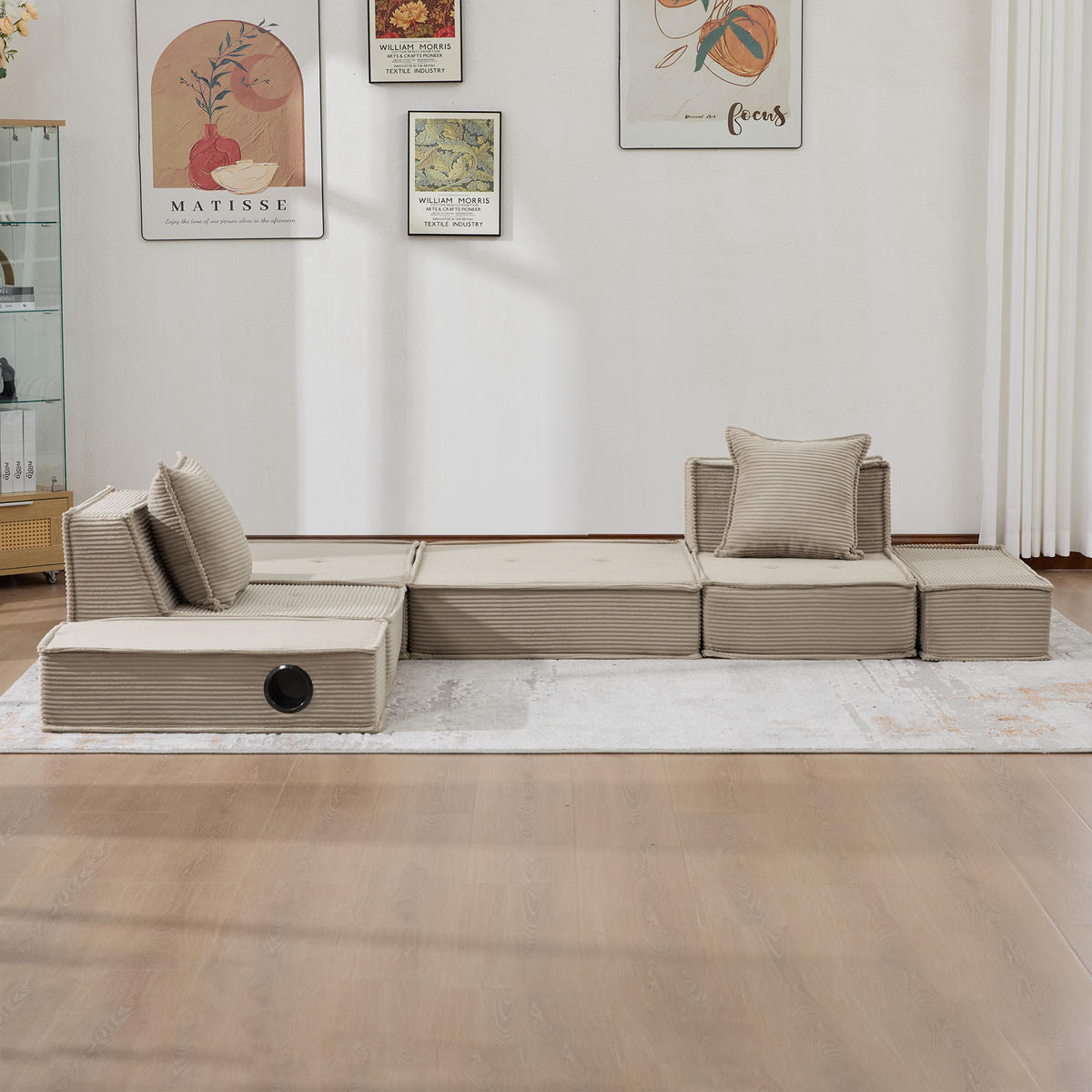 SCHLAFSOFA 162/78/66 cm Khaki Cord mit seitlichem Stauraum und Getränkehaltern - Sandfarben, Textil (162/66/78cm) - Oxeza