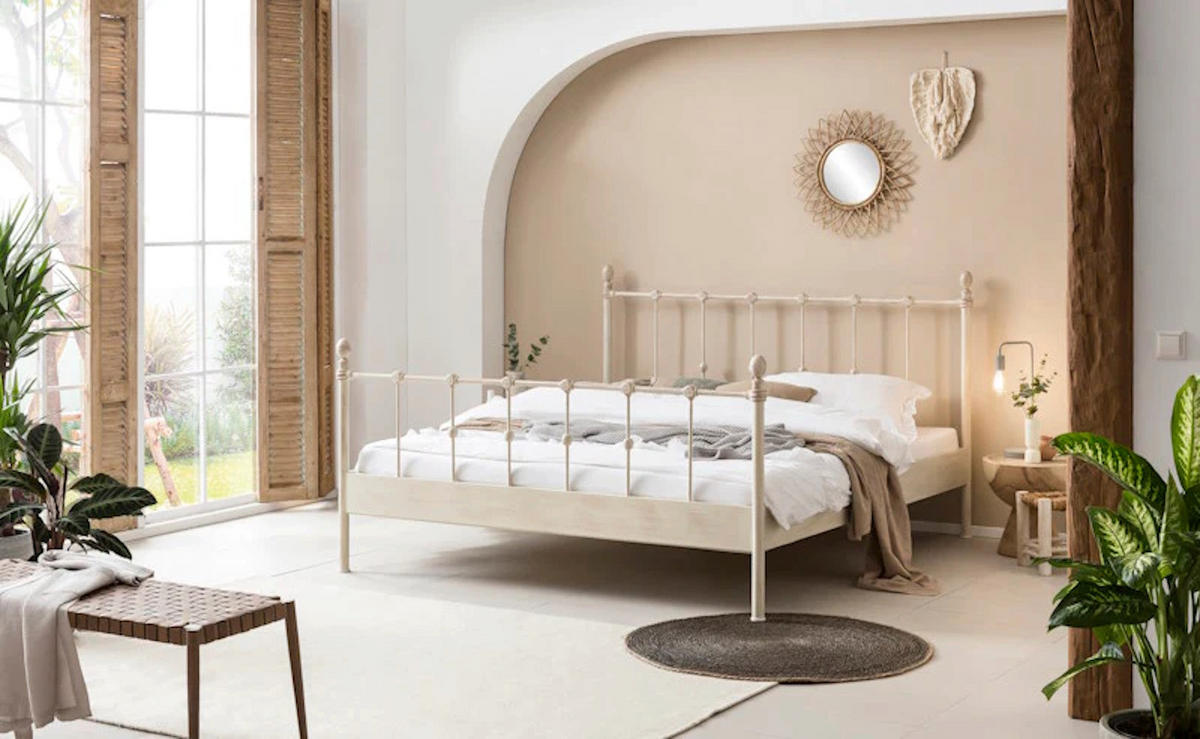 METALLBETT Francesca / 140 x 200 cm / sand-kupfer gewischt - Sandfarben, Metall (140/200cm) - BED BOX