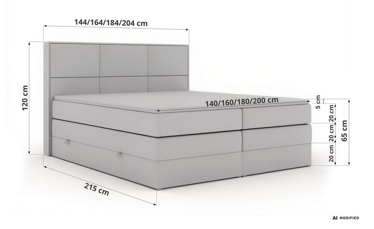 POSTEL BOXSPRING DELNOR KING 140/200 - Světle šedá Samet - Topper Visco - H3 - černá/světle šedá, textil/plast (140/200cm) - MKS