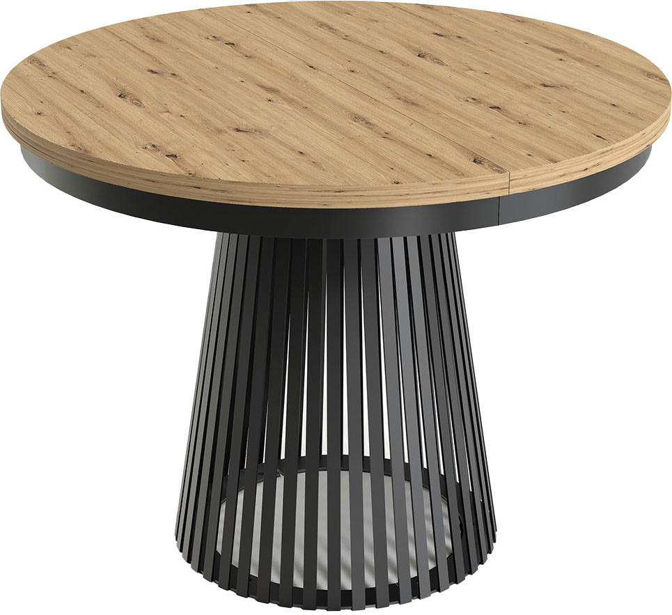ESSTISCH Scala runder ausziehbarer, Hellbraun 100-180/100/75 cm - Schwarz/Eiche Artisan, Holzwerkstoff/Metall (100/100/75cm) - WFL GROUP