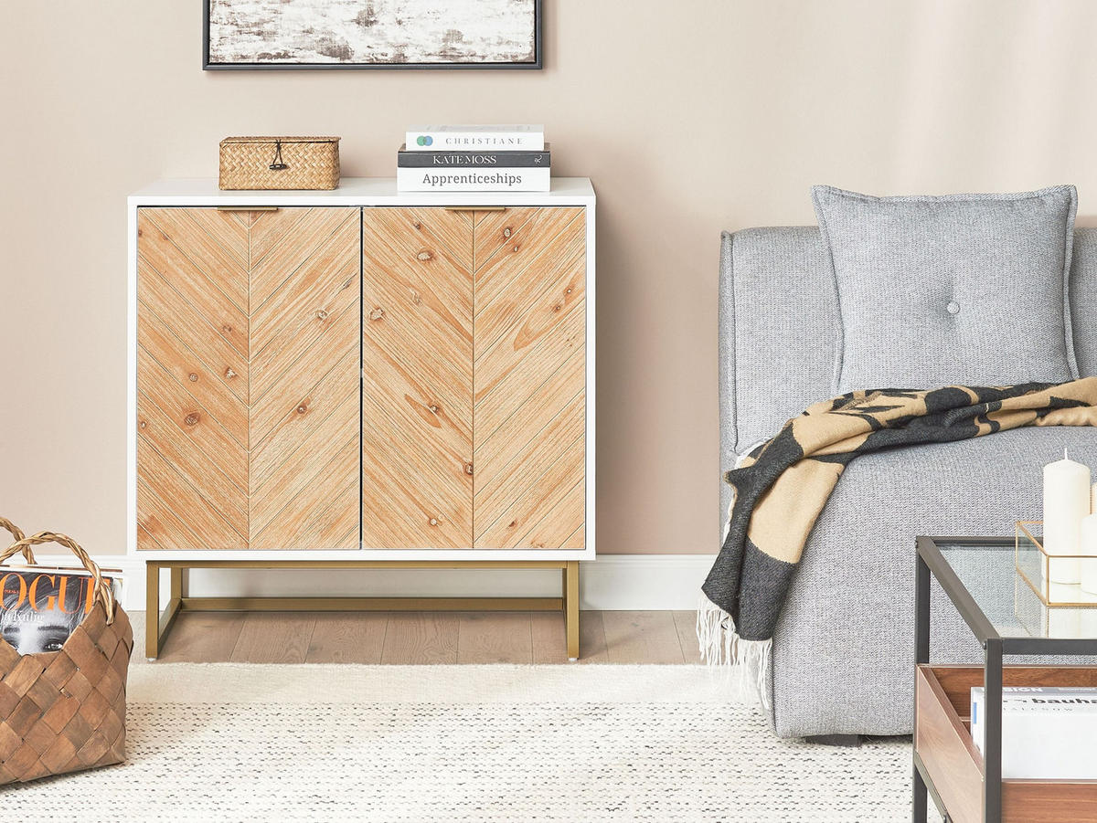 SIDEBOARD Bílý Alaska - bílá/zlatá, kompozitní dřevo (80/80/40cm) - Beliani