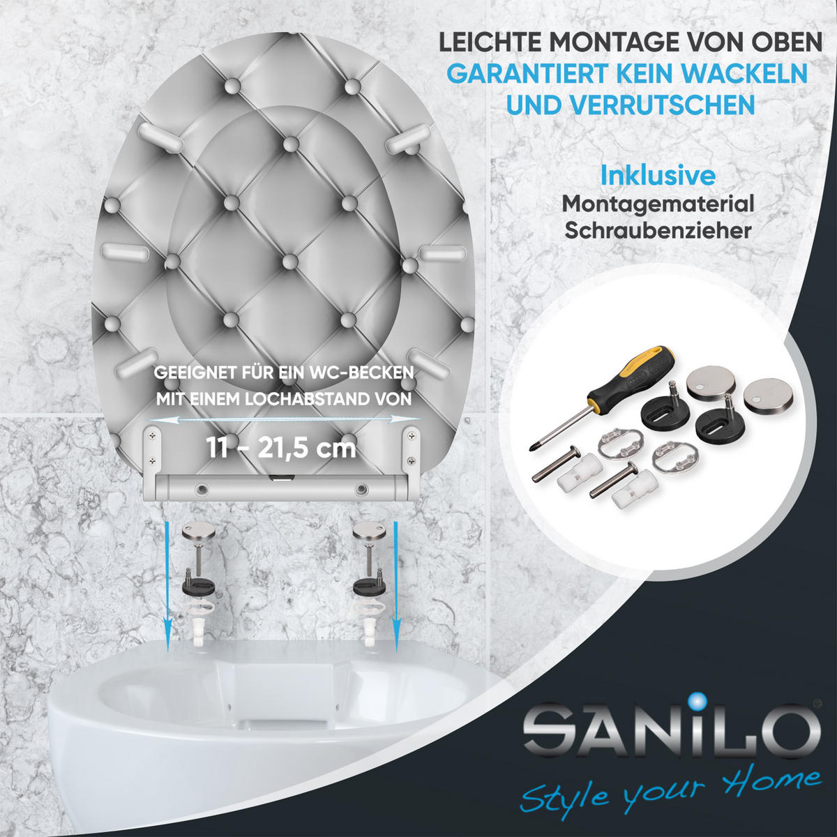 WC-SITZ mit Absenkautomatik & Top Fix Comfort - Grau, Holzwerkstoff (37.7/5.5/48cm) - Sanilo