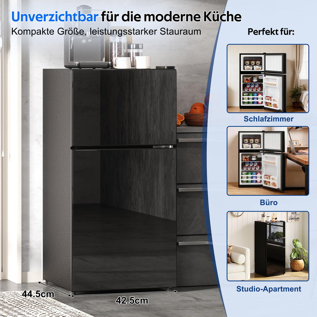 MINIKUHLSCHRANK 44.5/42.5/87.5 cm Schwarz 60L mit LED-Beleuchtung - Schwarz, Metall (44.5/87.5/42.5cm) - Oxeza