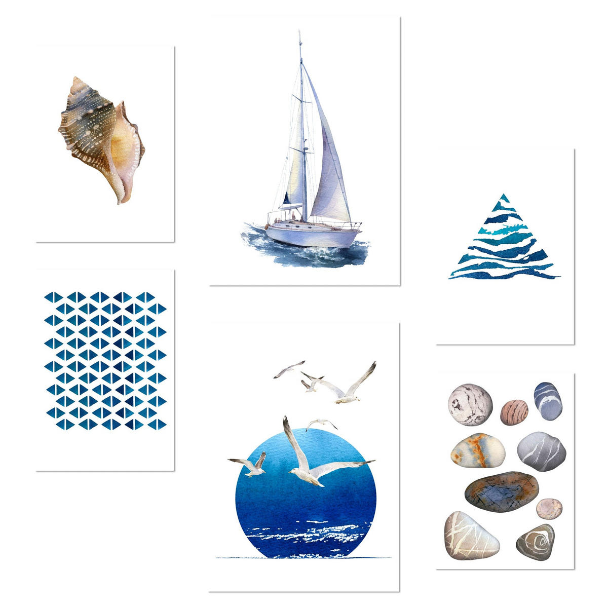 POSTER Set Mit 6 Komposition Meer, Strand, Sommer A3 & A4 Rahmenlos - Klar, Papier (29/3cm) - Nacnic