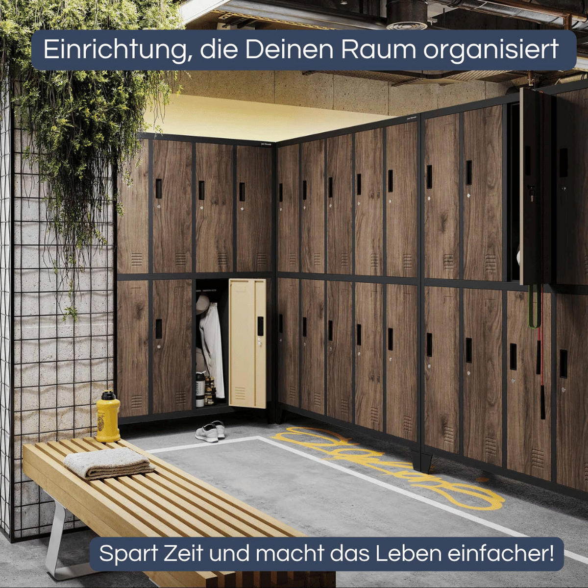 UMKLEIDESCHRANK Spind BERLIN 10 Abteile 172x136x45cm Anthrazit-Nussbaum - Anthrazit, Metall (136/172/45cm) - DELUKE