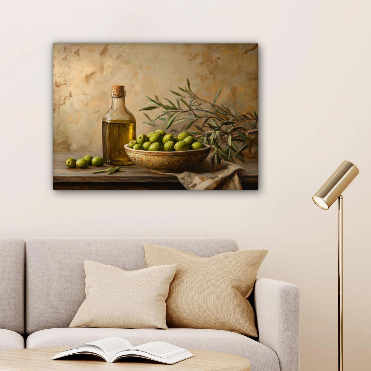 LEINWANDBILD Oliven - Stilleben - Vintage Wandbilder 80x60 cm - Olivgrün, Textil (80/60cm) - MuchoWow