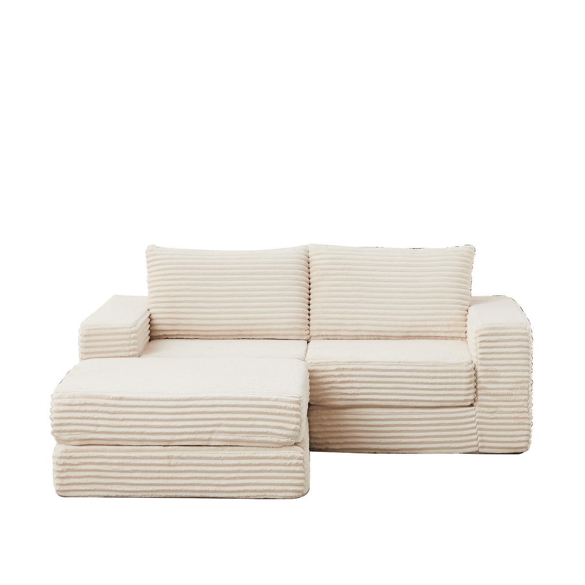 ECKSOFA in Beige aus Cord mit abnehmbarer Fußstütze - Beige, Holzwerkstoff/Textil (194/169.5cm) - CHICFURN