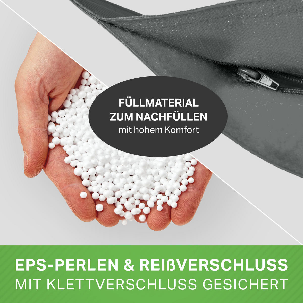 XXL-SITZSACK + Pouf 2er Set - 140x180cm - Grau, Textil (140/25/180cm) - Green Bean