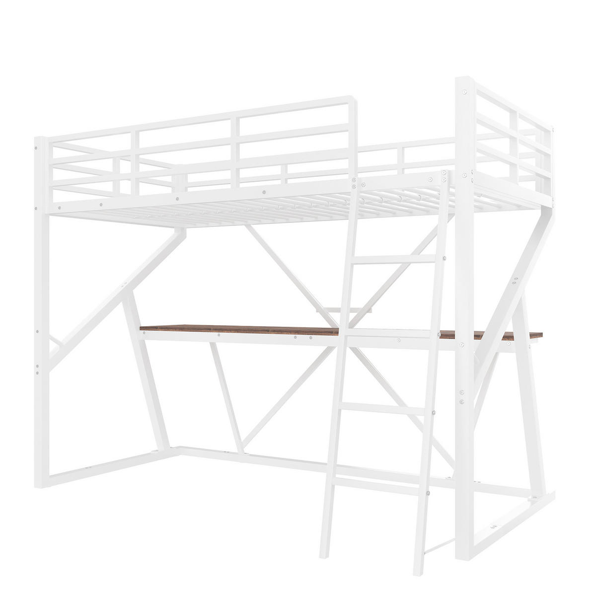 HOCHBETT 90/200 cm mit LED und Schreibtisch ohne Matratze - Weiß, Metall (90/200cm) - MIVRAY