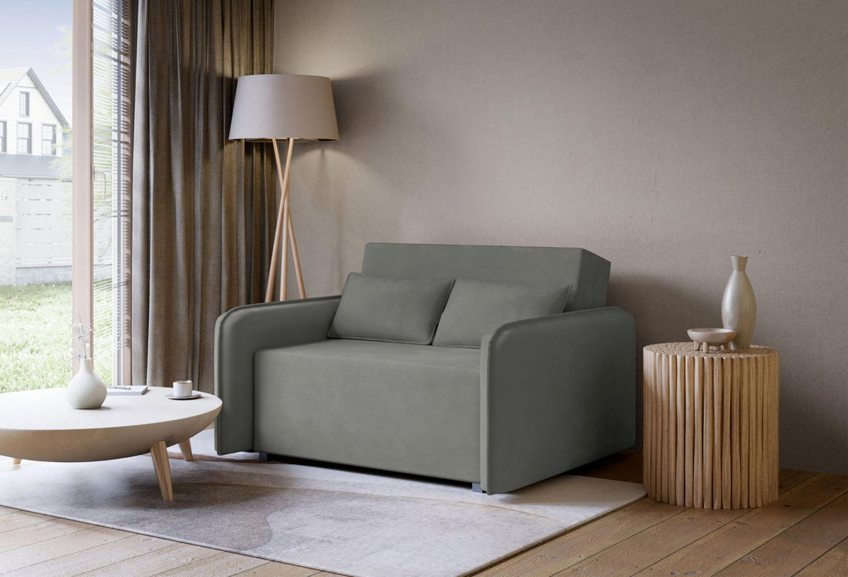 2-SITZER SCHLAFSOFA Duelia Dunkelgrau, hydrophobe Chenille - Dunkelgrau/Schwarz, Textil/Metall (144/85/124cm) - Selsey