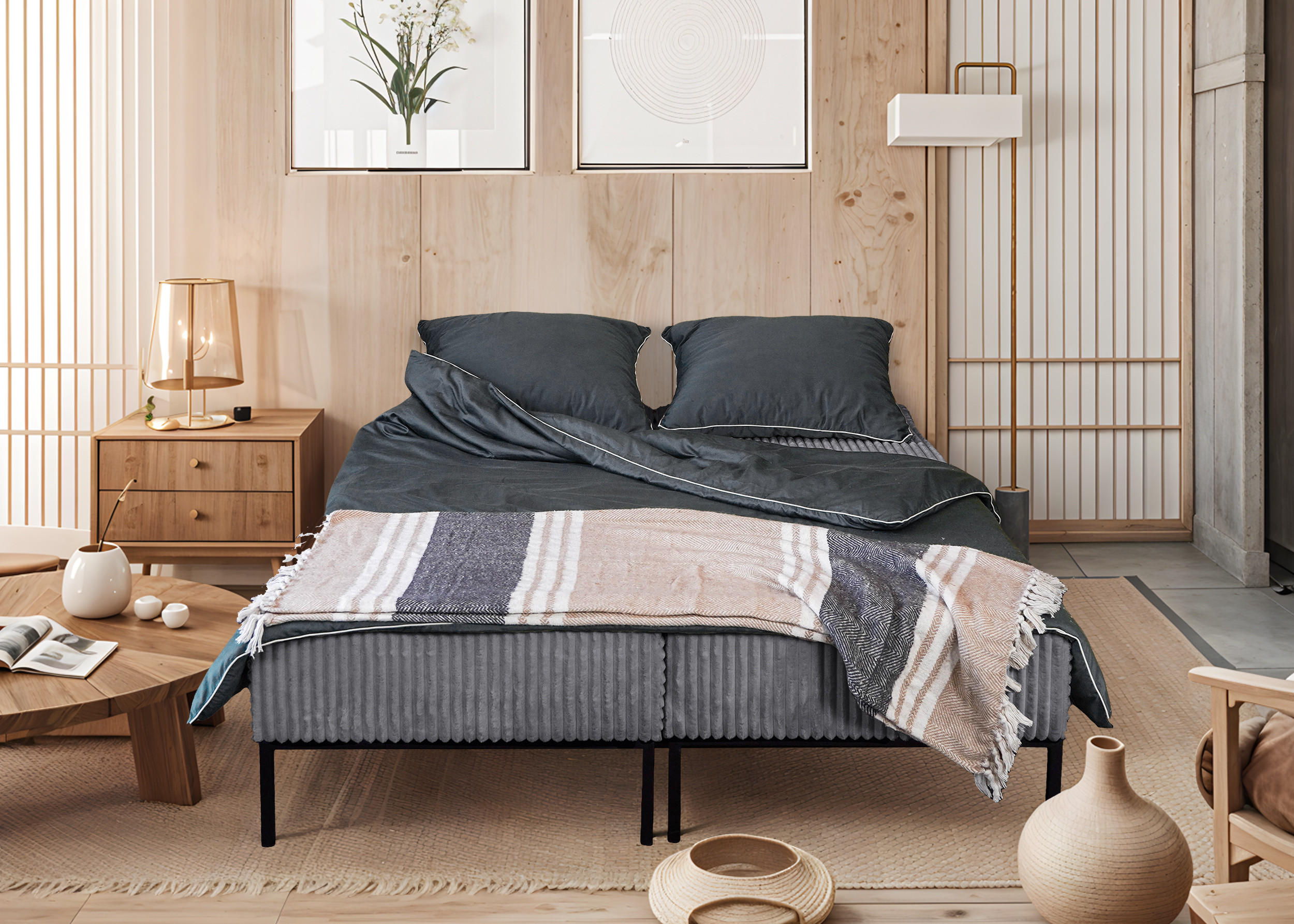 BETT MOOKA 4in1-Multifunktions-System Stoff Velo Dunkelgrau - Dunkelgrau, Holz (160/200cm) - Kaiser Möbel