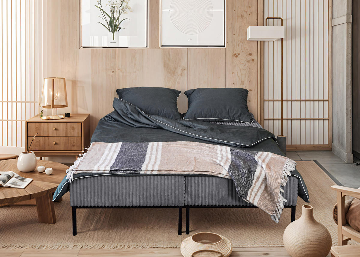 BETT MOOKA 4in1-Multifunktions-System Stoff Velo Dunkelgrau - Dunkelgrau, Holz (160/200cm) - Kaiser Möbel