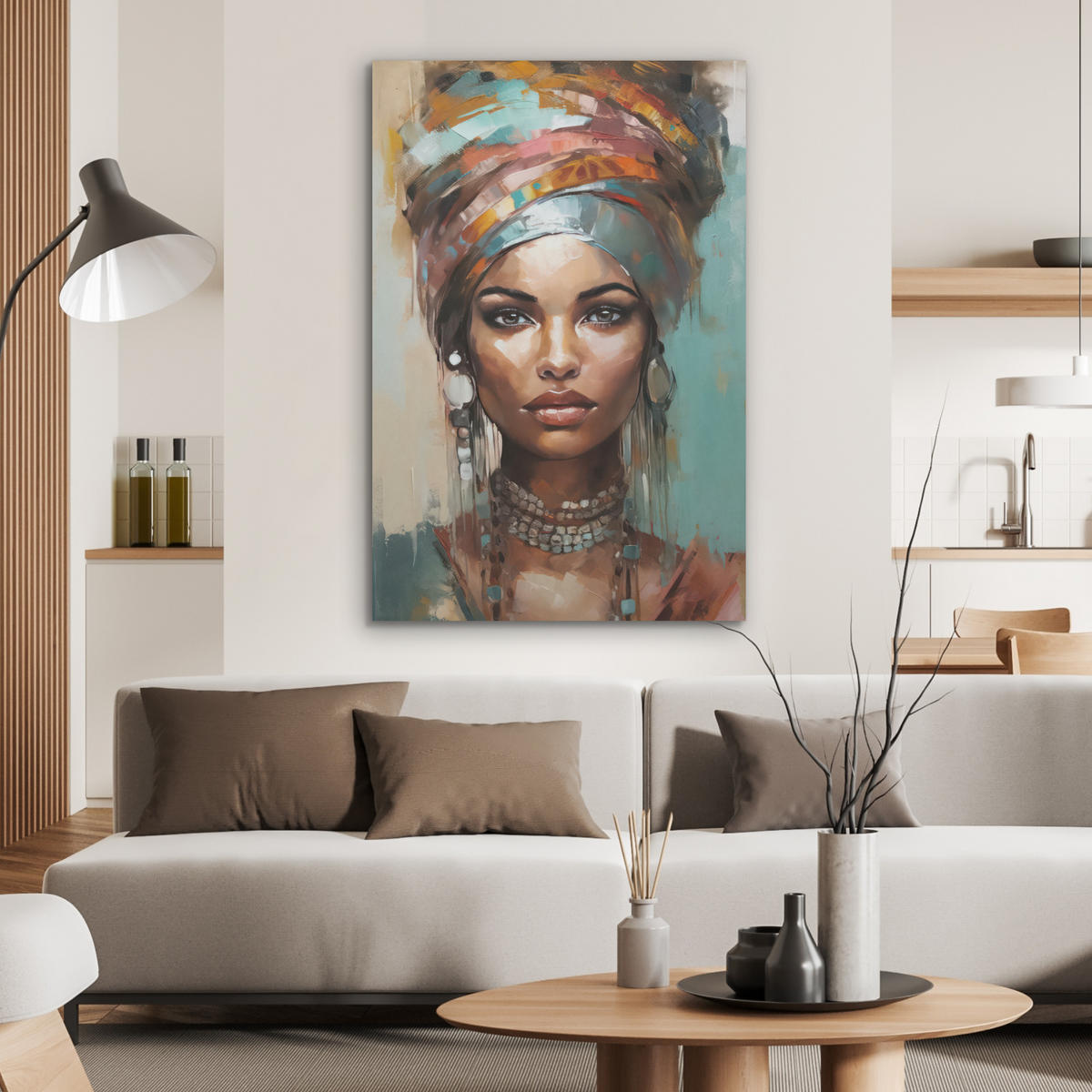 AKUSTIKBILD Frau - Kunst - Schmuck - Porträt Wanddeko 60x90 cm - Blaugrau, Kunststoff (60/90/0.9cm) - MuchoWow