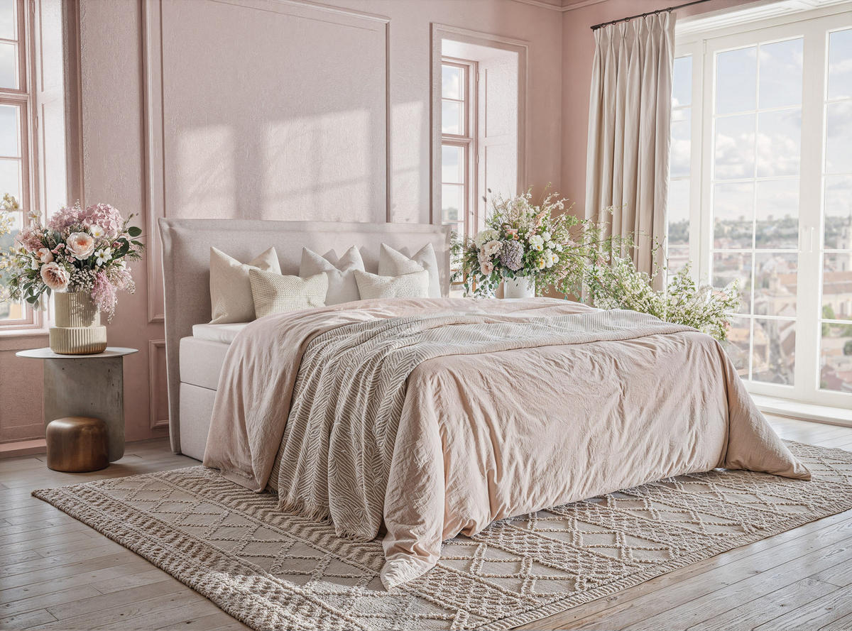 BOXBETT Saffron 140/200 cm, in Beige, Bettkasten, Matratze, Topper - Beige/Schwarz, Holz/Holzwerkstoff (140/200cm) - Maison de Reve