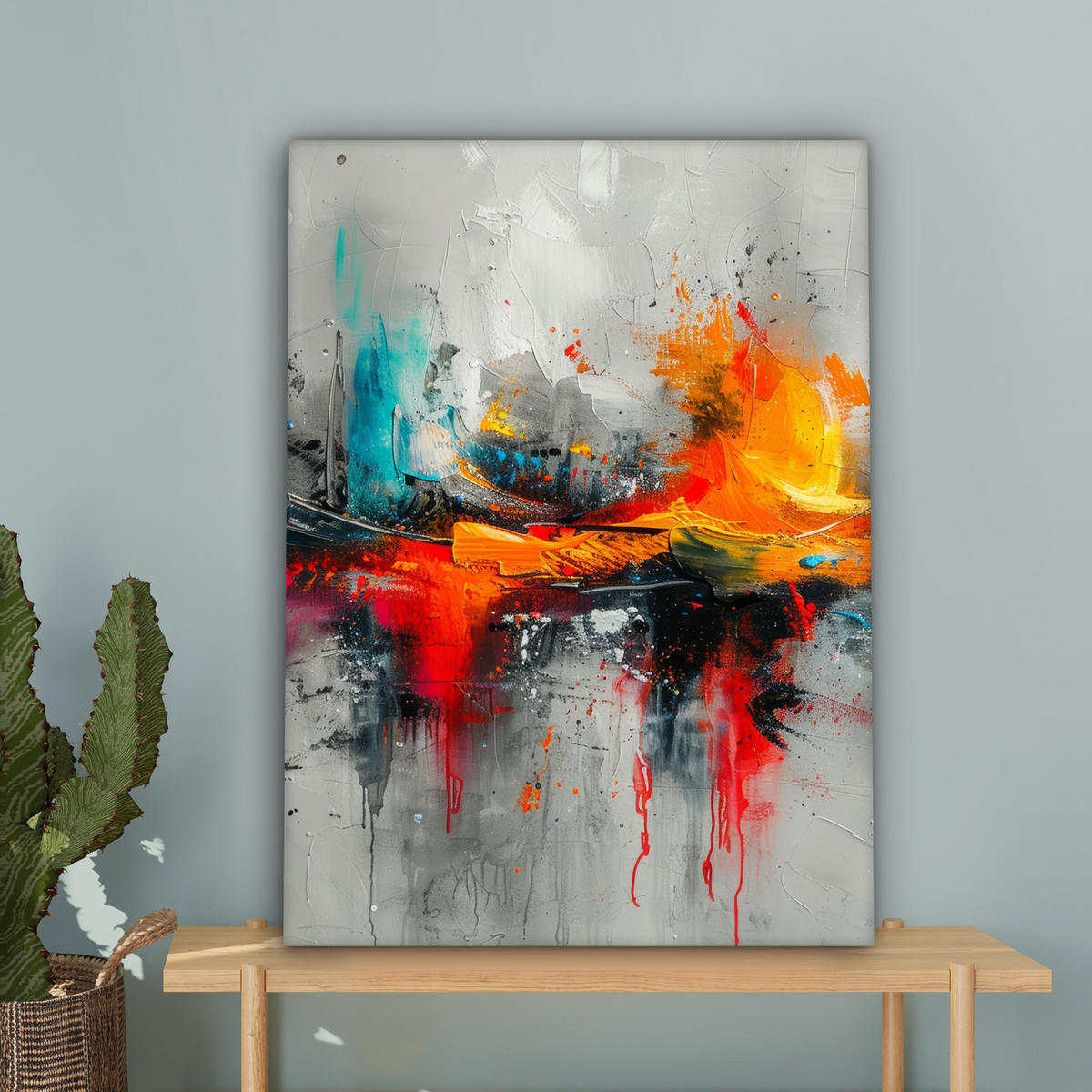 LEINWANDBILD Moderne Kunst - Orange - Grau - Abstrakt 60x80 cm - Hellgrau, Textil (60/80cm) - MuchoWow