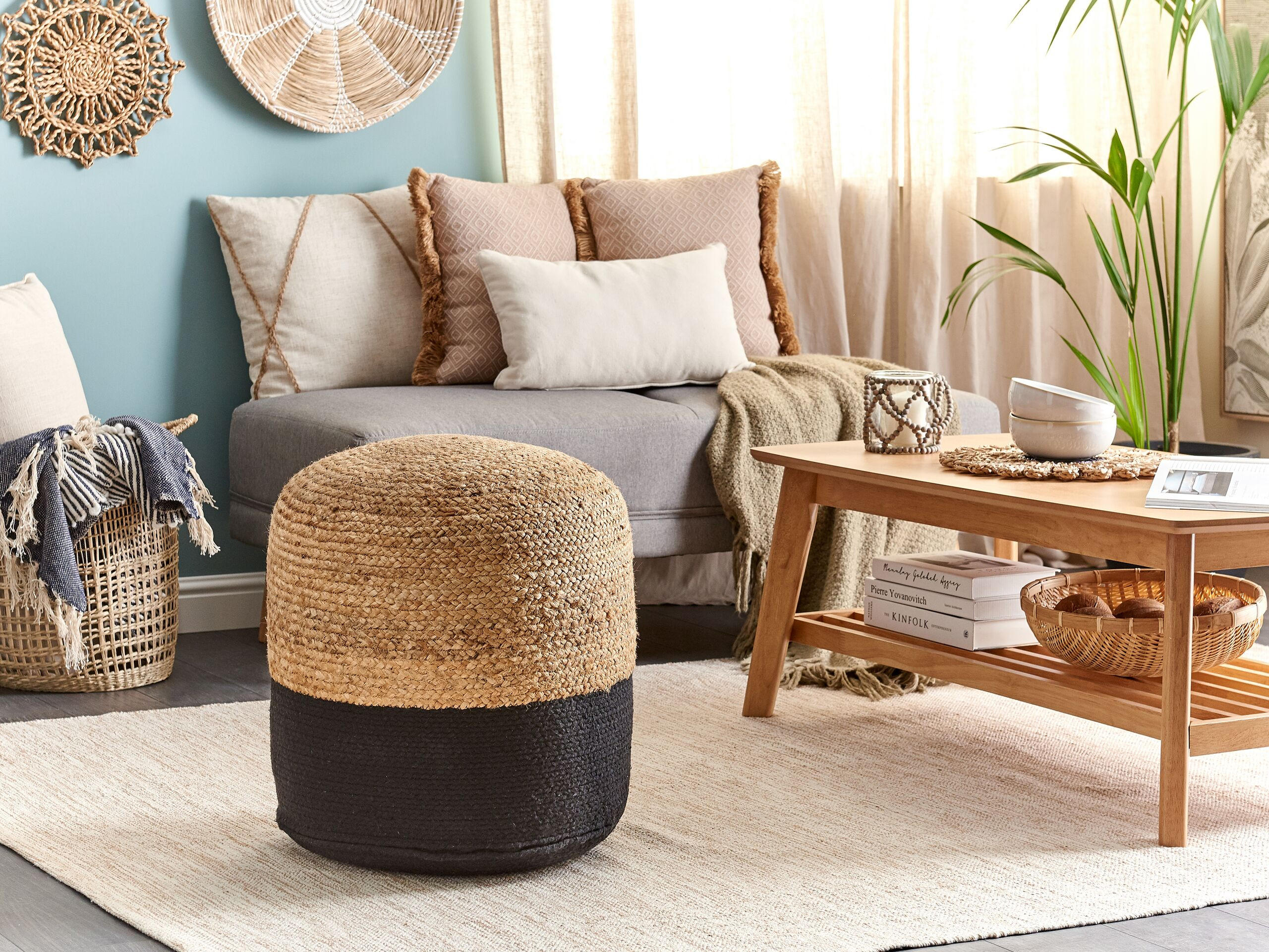 POUF Dalama 46/46/48 cm - Schwarz, Naturmaterialen/Textil (46/48/46cm) - Beliani