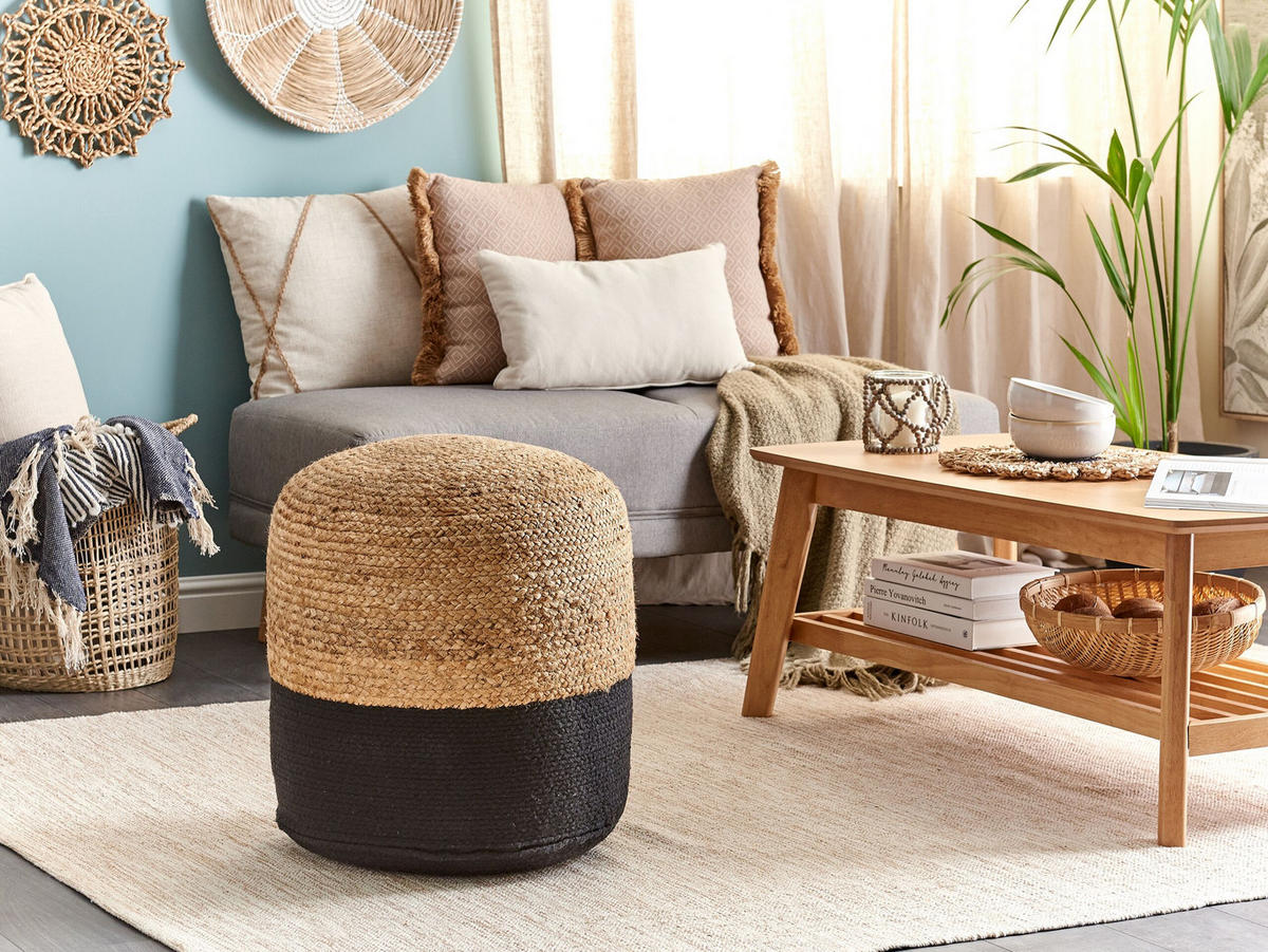 POUF Dalama 46/46/48 cm - Schwarz, Naturmaterialen/Textil (46/48/46cm) - Beliani