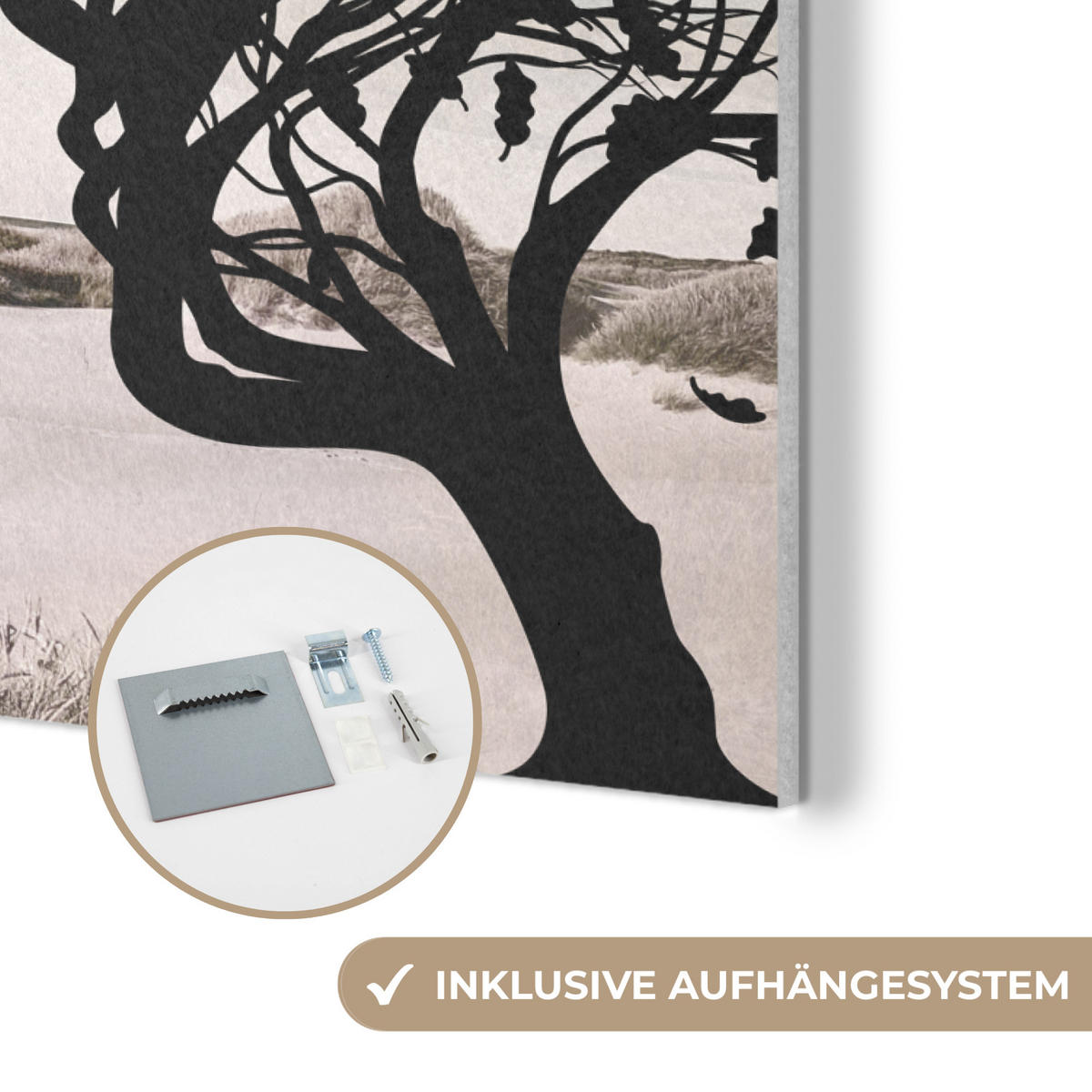AKUSTIKPANEEL Strand - Meer - Menschen - Baum - Moderne Kunst 60x80 cm - Hellgrau, Textil (60/0.9/80cm) - MuchoWow