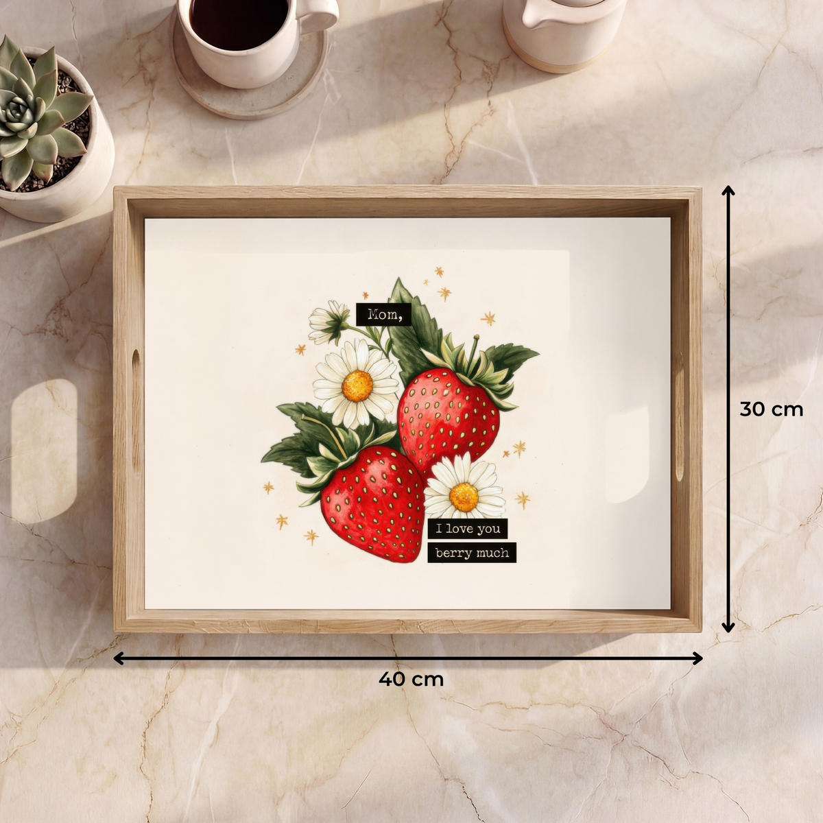 TABLETT - Erdbeeren - Gänseblümchen - Zitat - Sterne - 40x30 cm - Multicolor, Holz (40/5/5cm) - OnlyWow