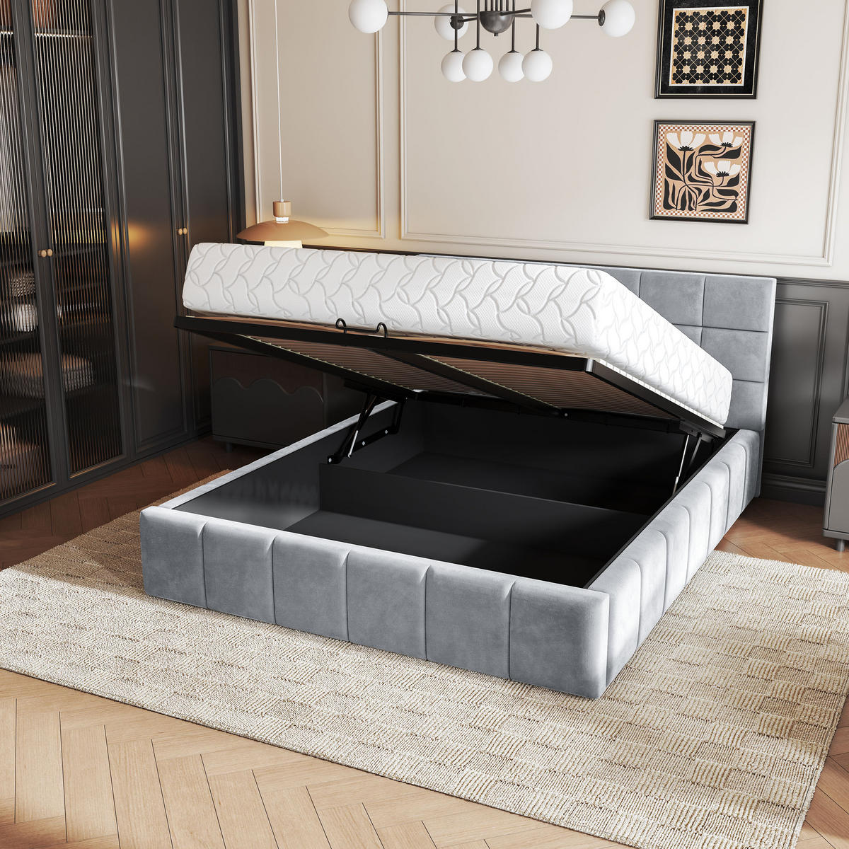 POLSTERBETT VERTO 180x200 cm mit Bettkästen - Hellgrau - Hellgrau, Holz (180/200cm) - MASSENO