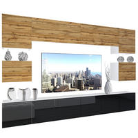 WOHNZIMMERWAND Schrankwand mit LED Eiche Wotan / Schwarz - Eiche Wotan/Schwarz, Holz (300/180/36cm) - B BELINI GROUP