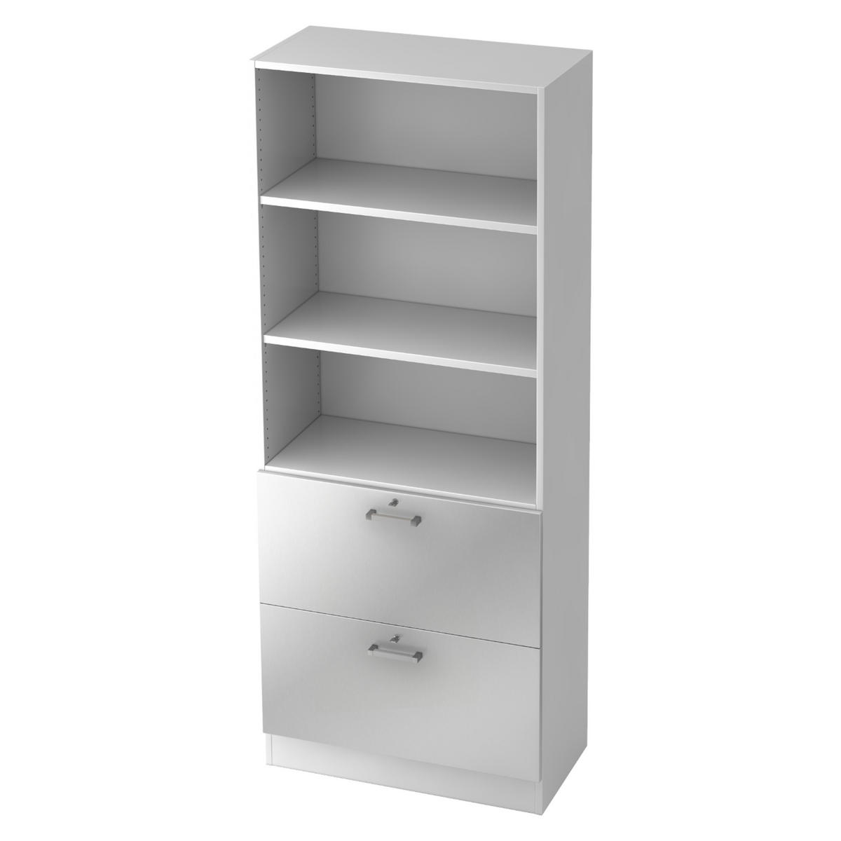 HÄNGEREGISTER Kombi - 2 Schübe 42/80/200,4 cm in Weiß/Silberfarben Chromgriff - Silberfarben/Weiß, Holzwerkstoff (80/200.4/42cm) - bümö