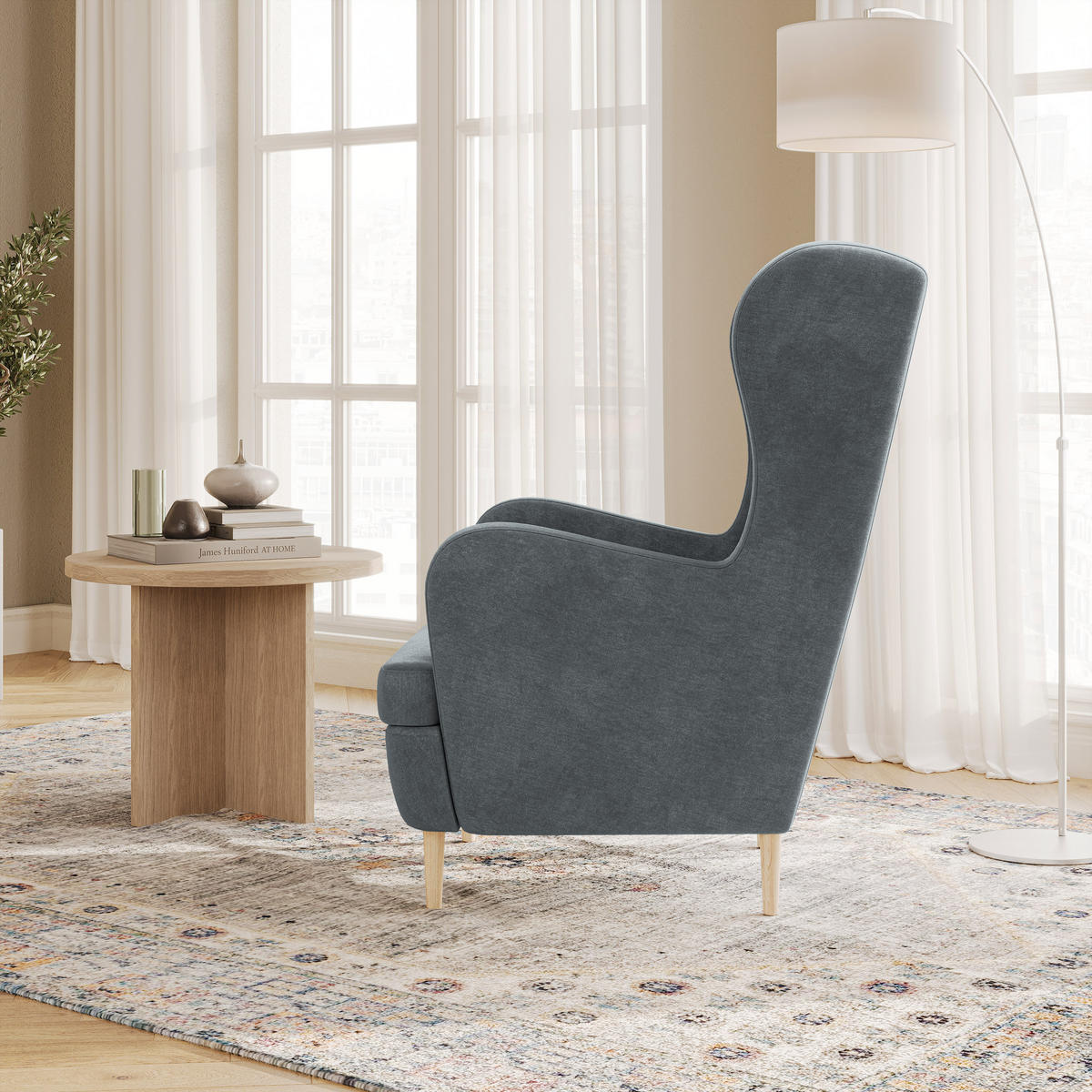 KŘESLO ušák VOGERA M, šedá - šedá, dřevo/textil (78/103/85cm) - MASSENO