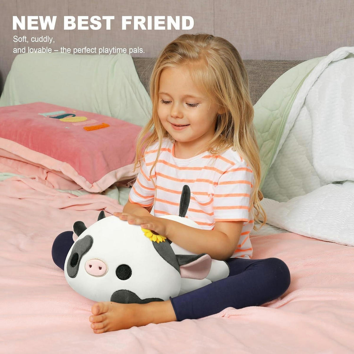 PLÜSCHTIER Kuh, Kawaii Milchkuh Kuscheltier als Kissen - Multicolor, Textil (20/30cm)