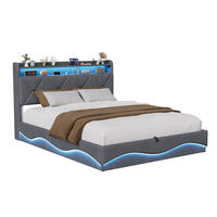 POLSTERBETT 160/200 cm Grau mit hydraulischem Stauraum, LED & USBund Lattenrost - Grau, Metall (160/200cm) - EuroLiving