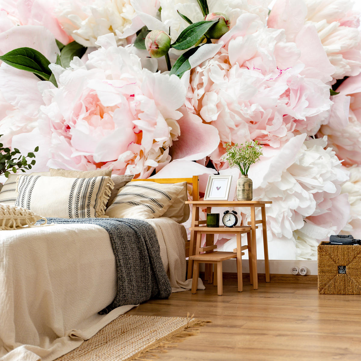 FOTOTAPETE für Schlafzimmer Rosa Zarte Pfingstrosen Natur 250x175 - Rosa/Weiß, Papier (250/175cm) - Muralo