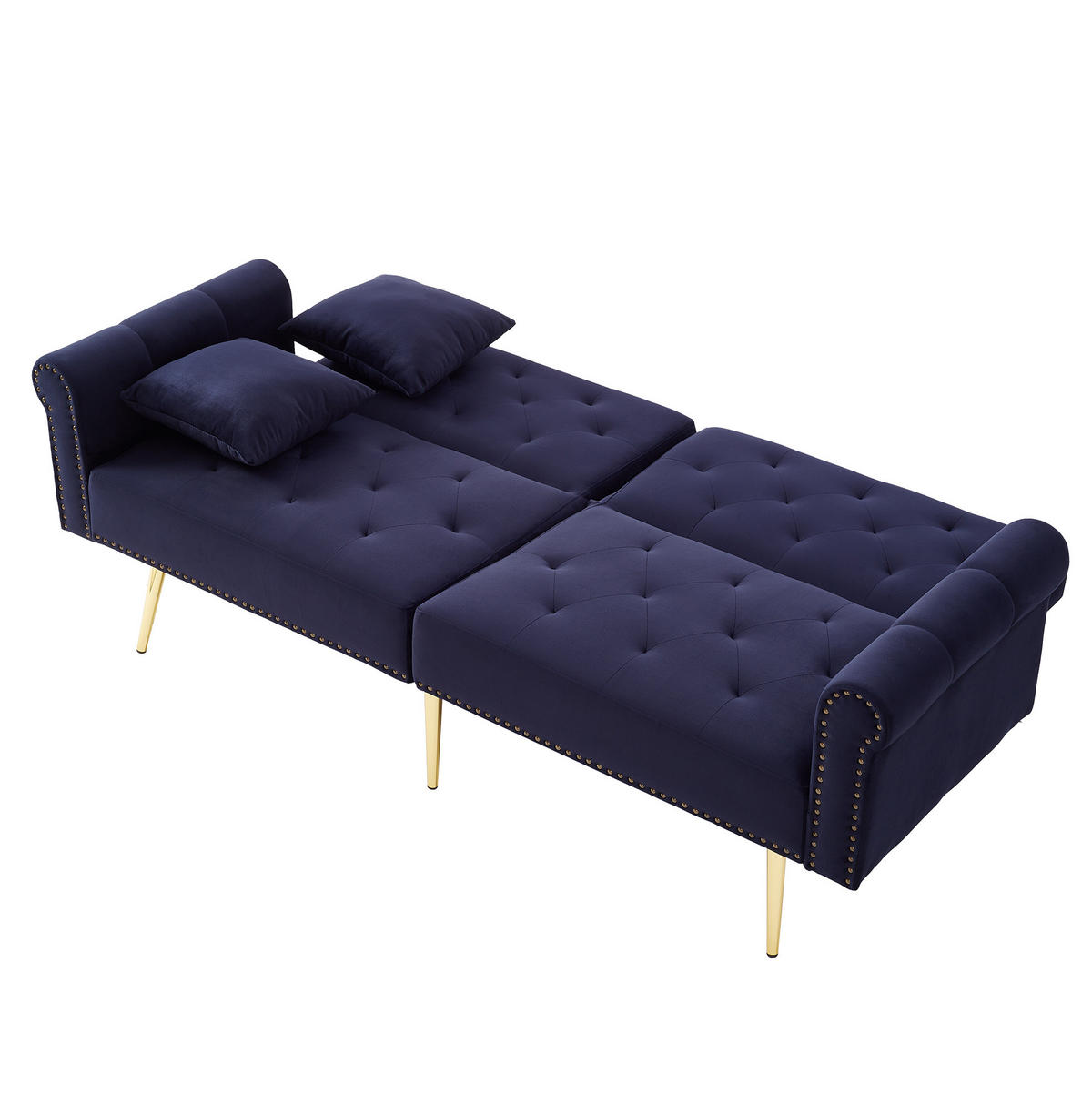 DVOSJED na razvlačenje 147/85 cm antikno plavi od baršuna s podesivim naslonima i jastucima - plava, plastika (173/70/75cm) - OKWISH