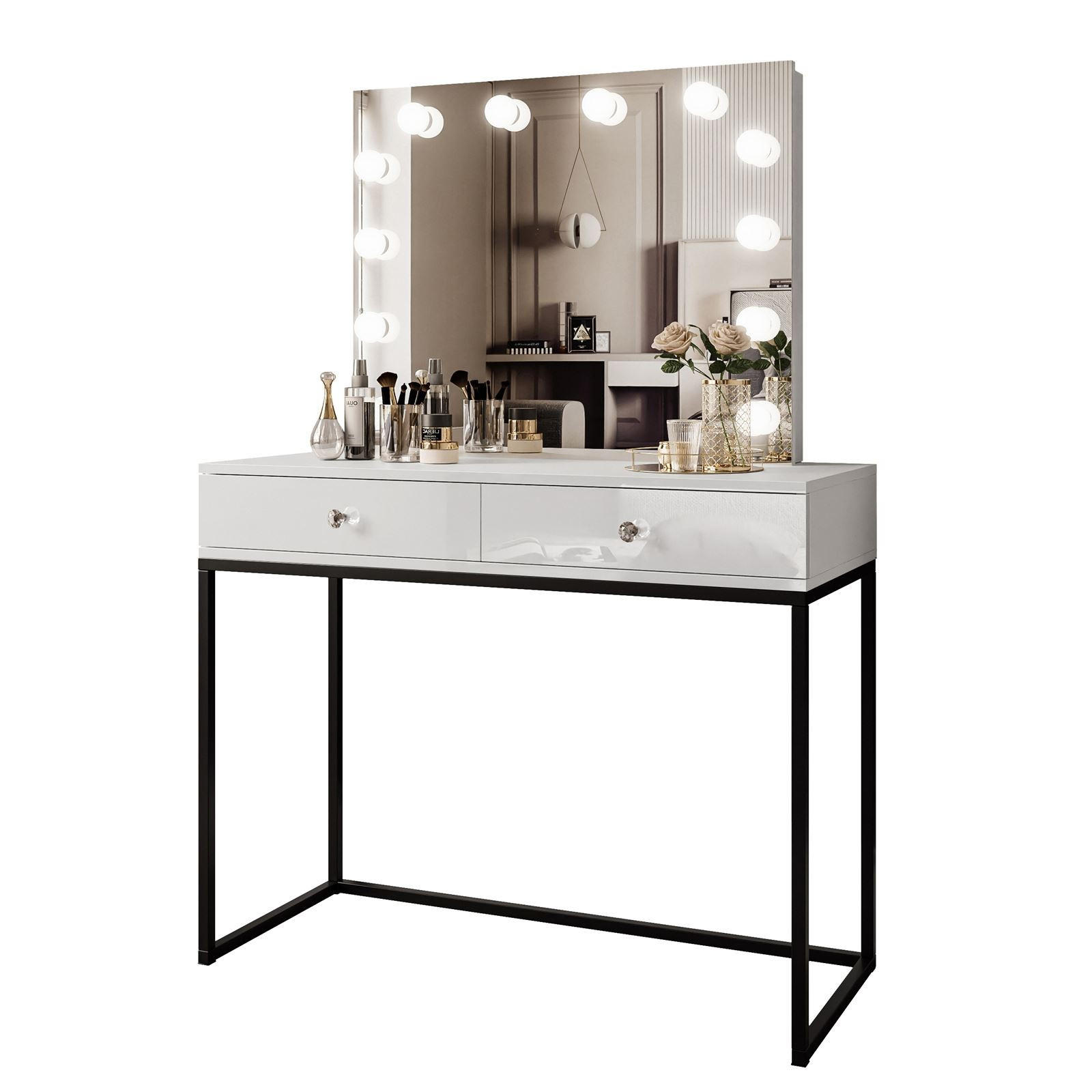 Lookway Schminktisch Weiß Hochglanz, Schwarz 100x146x42 cm