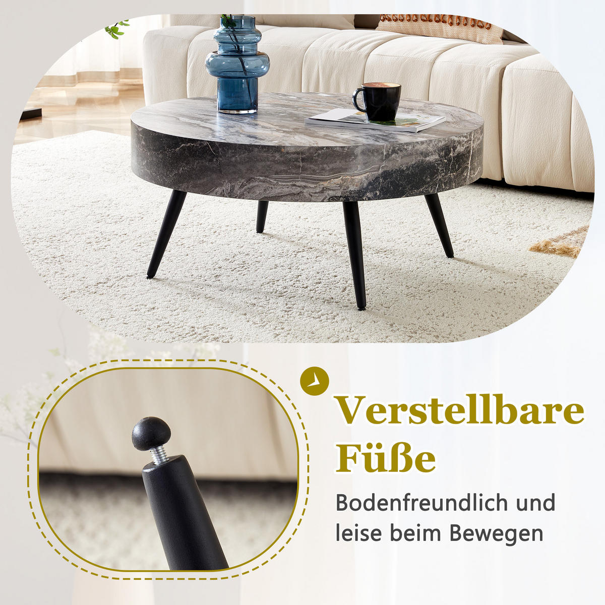 COUCHTISCH in Schwarz und Grau Wohnzimmertisch mit Holzoptik für Wohnzimmer, B70/T70/H35.5 cm - Schwarz/Grau, Holzwerkstoff/Metall (70/70/35.5cm) - STILVORA
