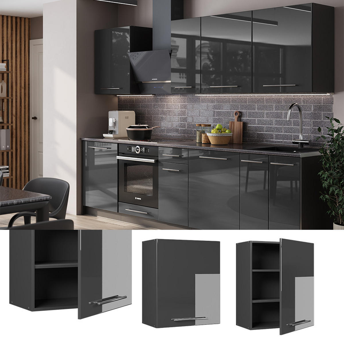 HÄNGESCHRANK Fame-Line, Anthrazit Hochglanz, 60 cm - Anthrazit, Holzwerkstoff (60/72/34.1cm) - Vicco