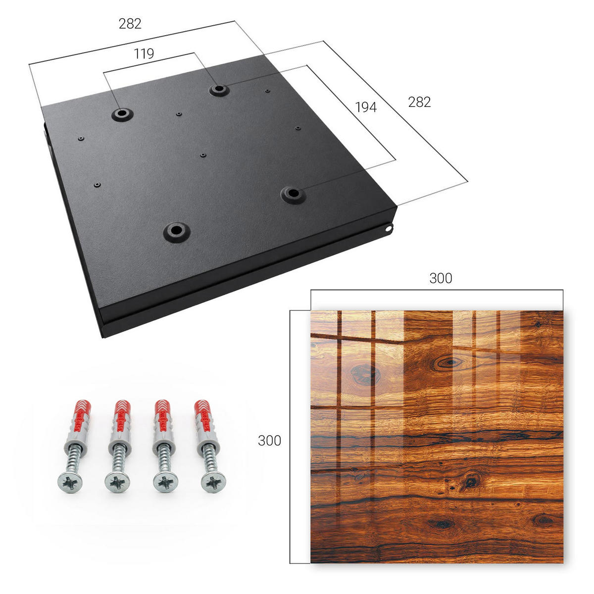 SCHLÜSSELBOX Schwarz 30x30 cm- Türöffnung nach rechts - Holzstruktur - Braun, Metall (30/30/5cm) - TULUP