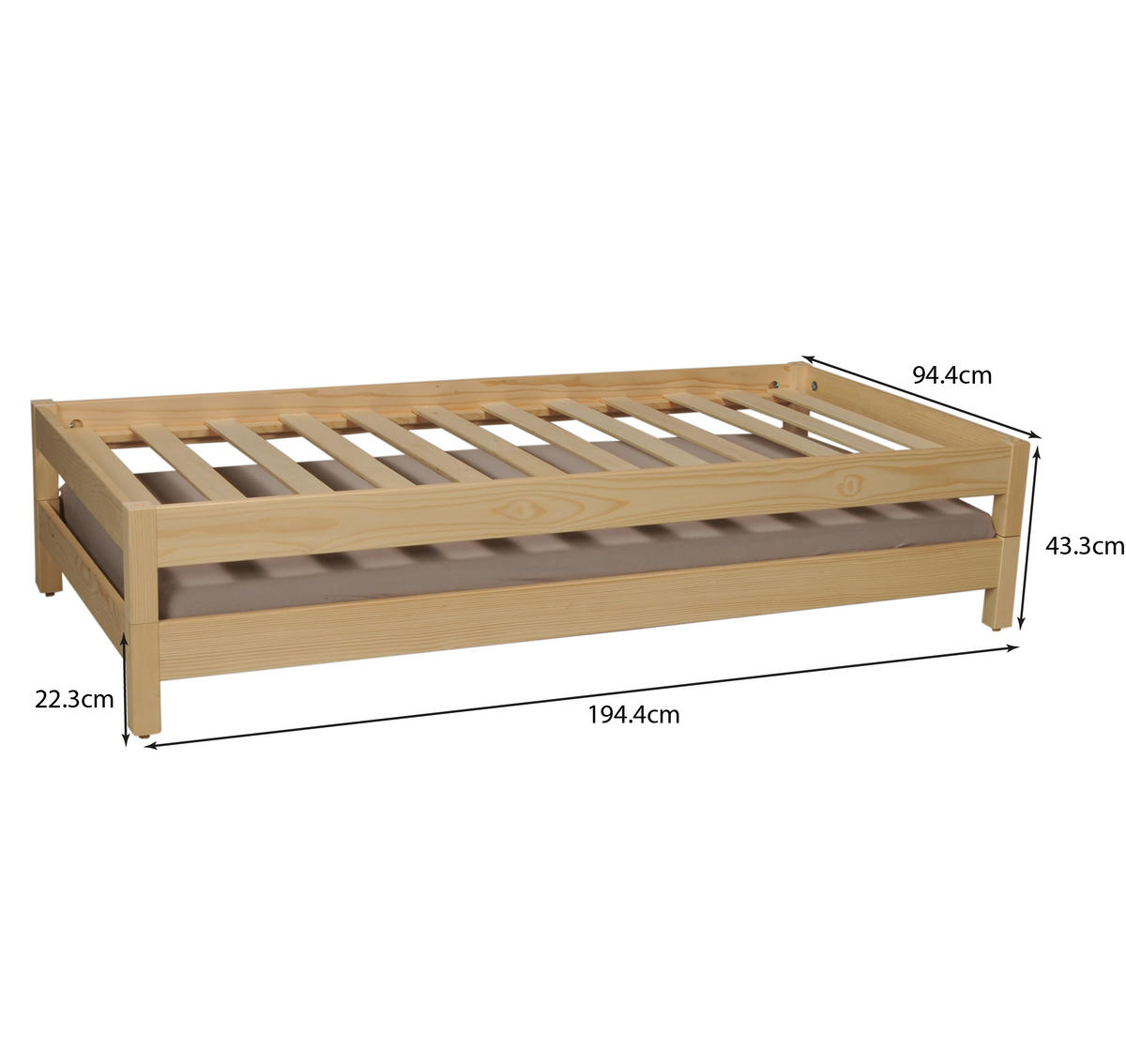 STAPELBETT JONAS mit Lattenroste / 2x Betten 90x190 - Naturholtz - Fichtefarben, Holz/Holzwerkstoff (90/190cm) - Weber Industries