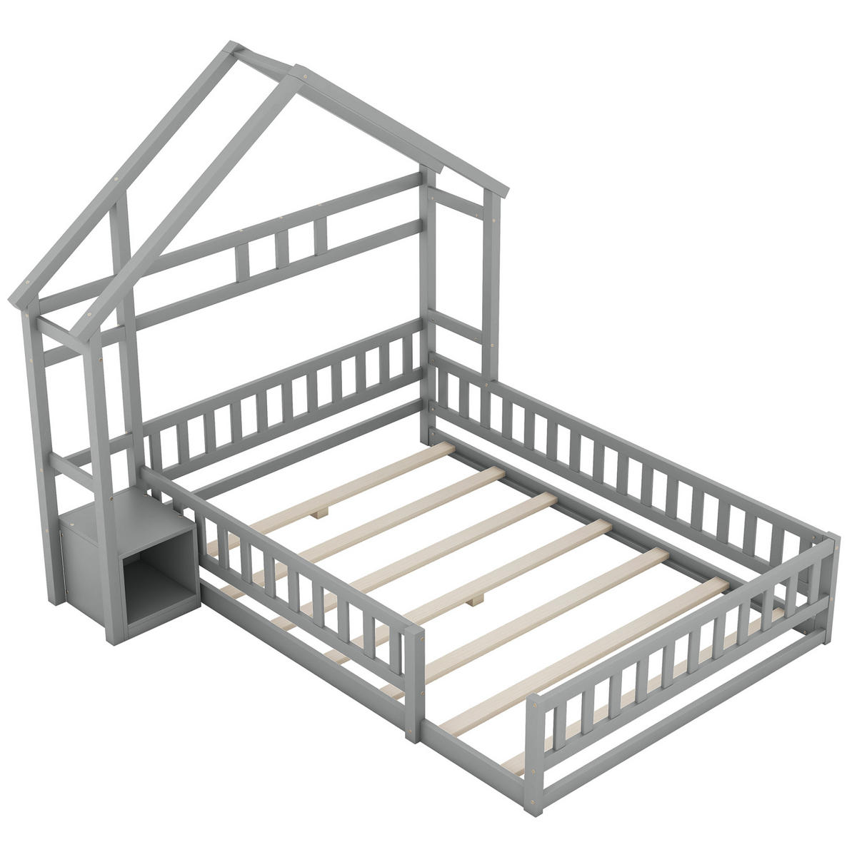 KINDERBETT 140/200 cm im Hausdesign mit Geländer und Nachttisch, Grau - Grau, Holzwerkstoff (140/200cm) - Redom