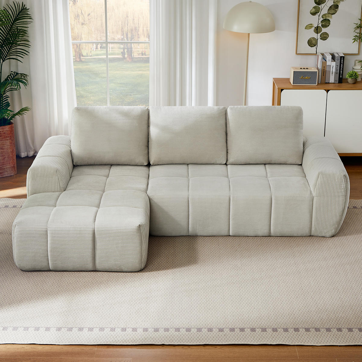 ECKSOFA Cord Beige - Beige, Textil (255/162cm) - WISHDOR
