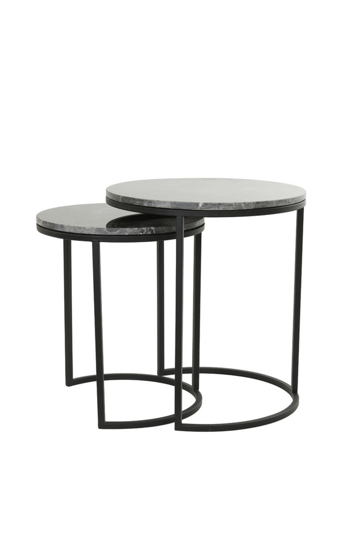 BEISTELLTISCH Alfio Braun Ø49/53,5 cm 2er-Set - Schwarz, Stein (49/49/53.5cm) - Light & Living