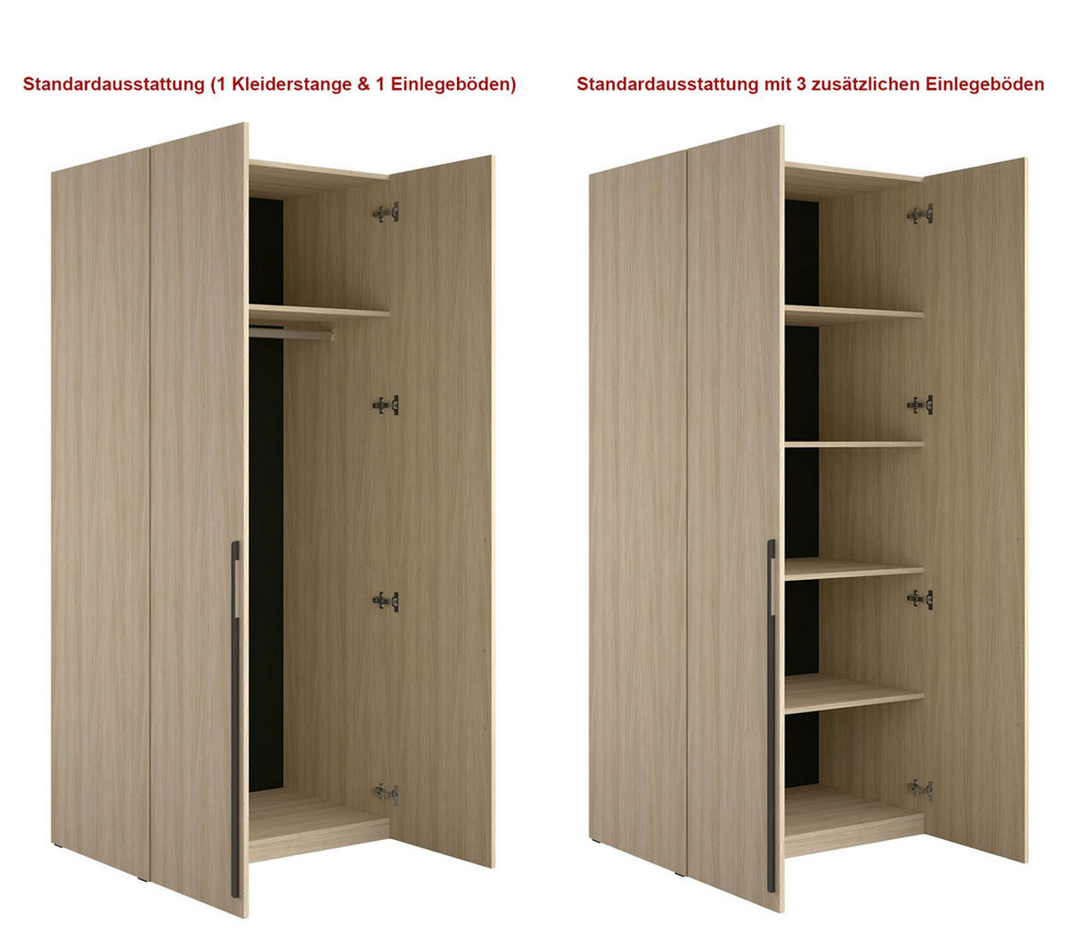 GARDEROBENSCHRANK Barcelona Eiche Barista X / 58 / 207,5cm mit Kleiderstange - Hellbraun/Eichefarben, Holz/Holzwerkstoff (90/207.5/58cm) - Feldmann-Wohnen