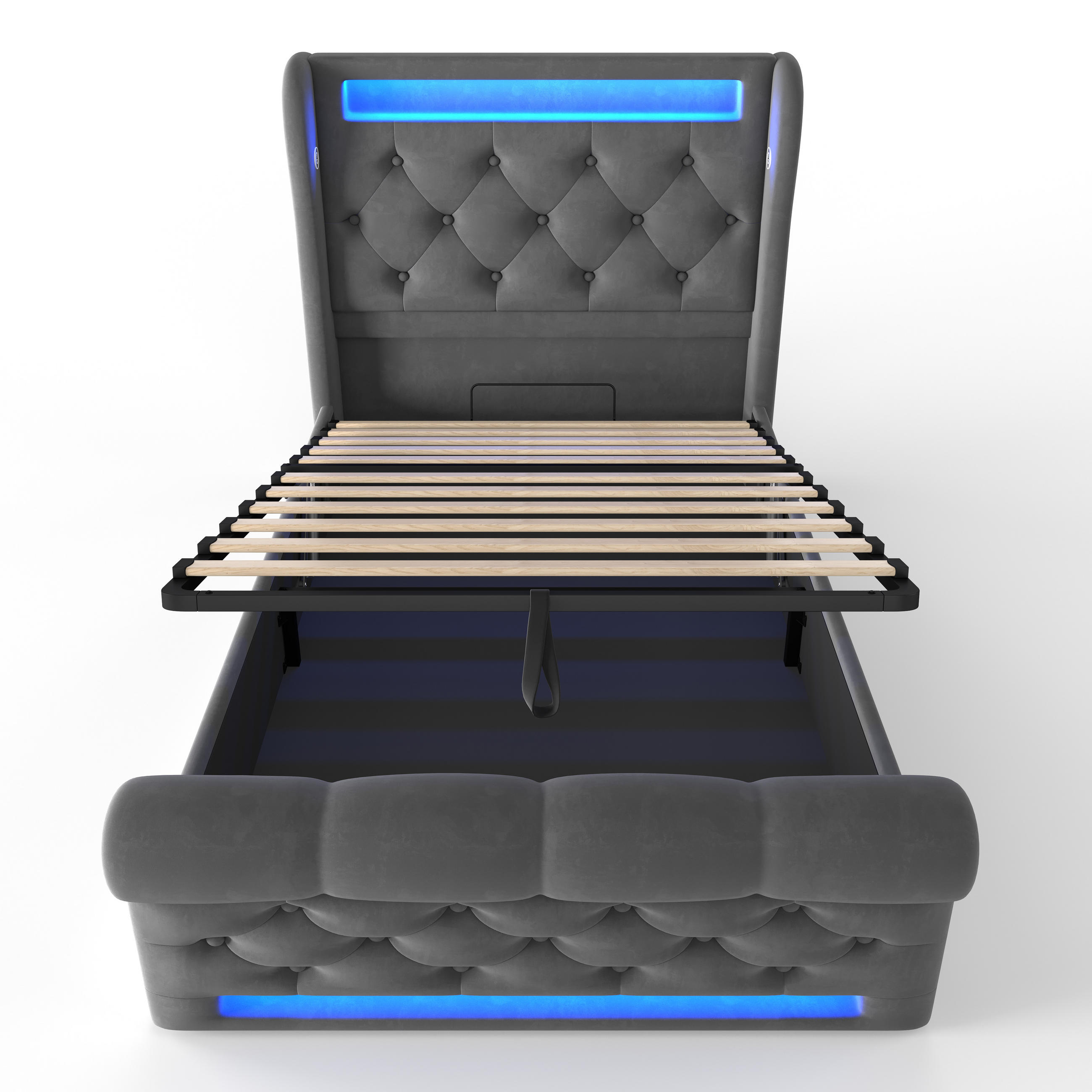 STAURAUMBETT 90/200 cm DE-00630, in Grau, LED-Beleuchtung - Grau, Metall (90/200cm) - ComfortXL