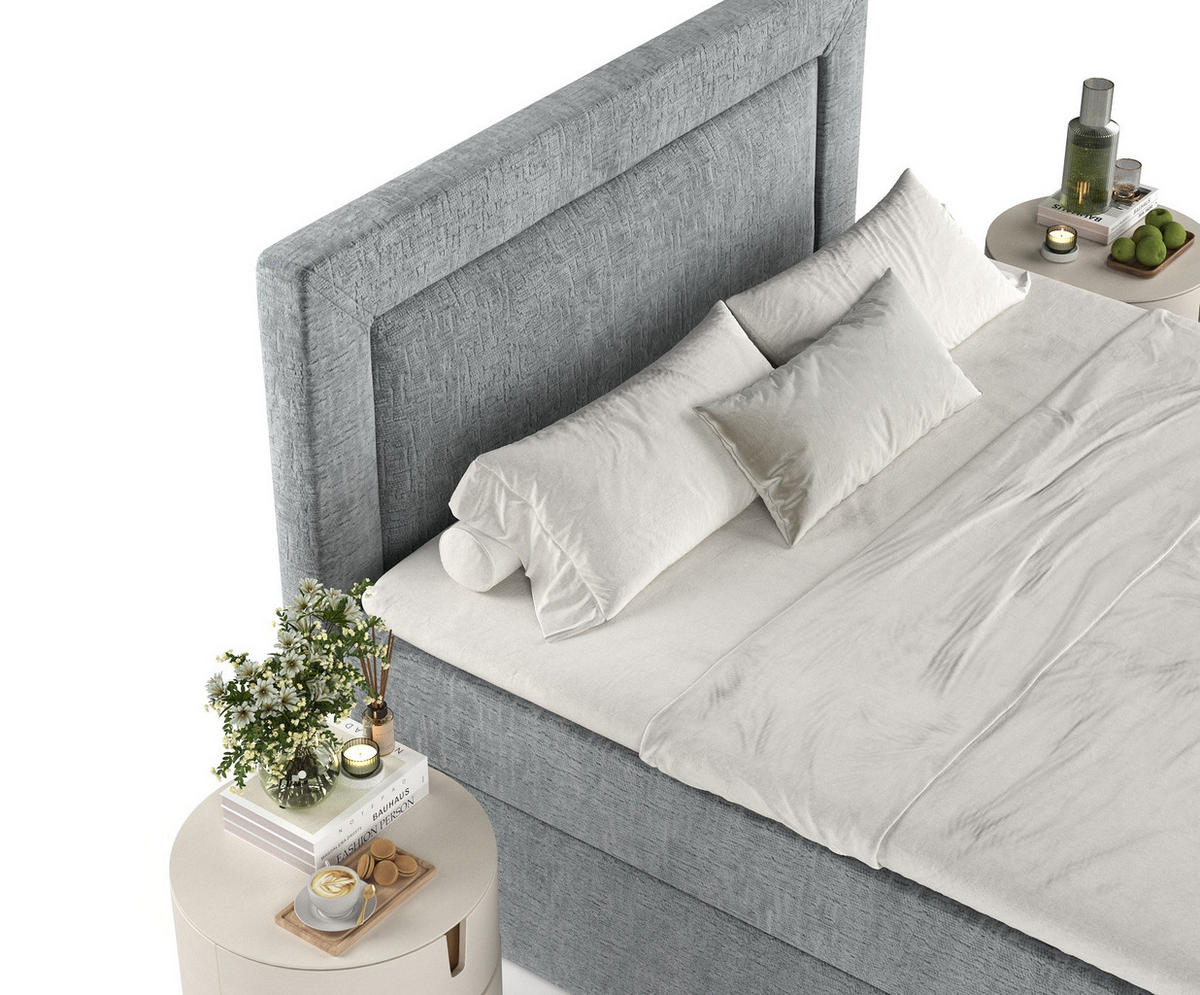 BOXBETT Palmera Blau Grau 160/200 cm - Blaugrau/Schwarz, Holz/Holzwerkstoff (160/200cm) - Maison de Reve