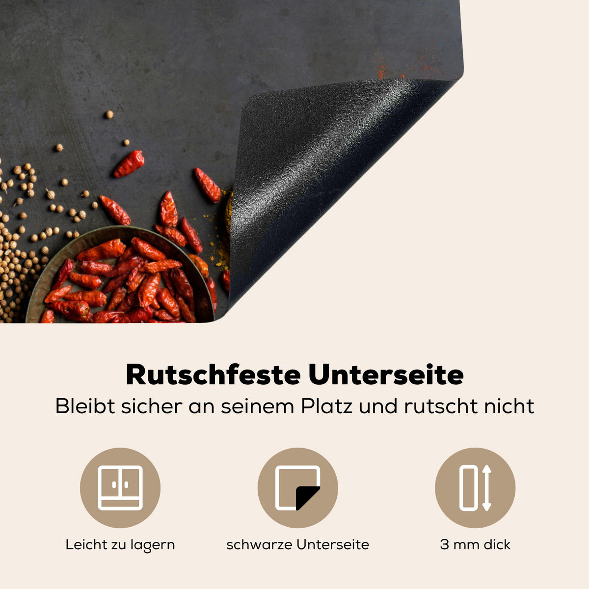 HERDABDECKPLATTE Kräuter - Lebensmittel - Gewürze - Schwarz - Paprika - Zimt 60x52 cm - Currygelb, Kunststoff (60/0.2/52cm) - MuchoWow