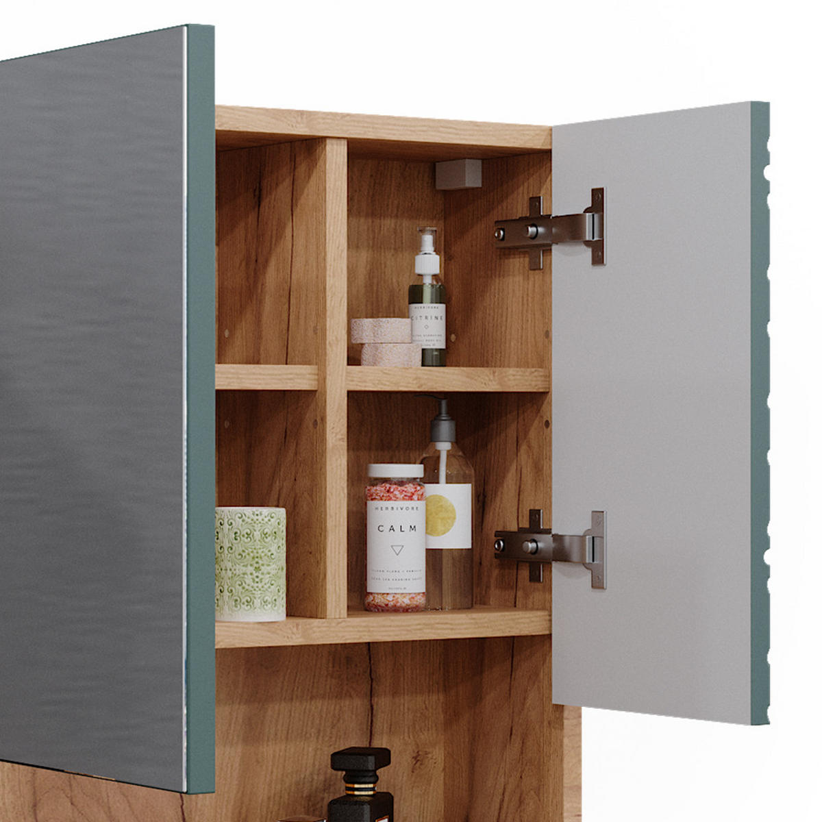 BADSPIEGELSCHRANK Irma Grün/Goldkraft Eiche 54 x 55 cm - Eiche Wotan/Grün, Holzwerkstoff (54/55/16.9cm) - Vicco