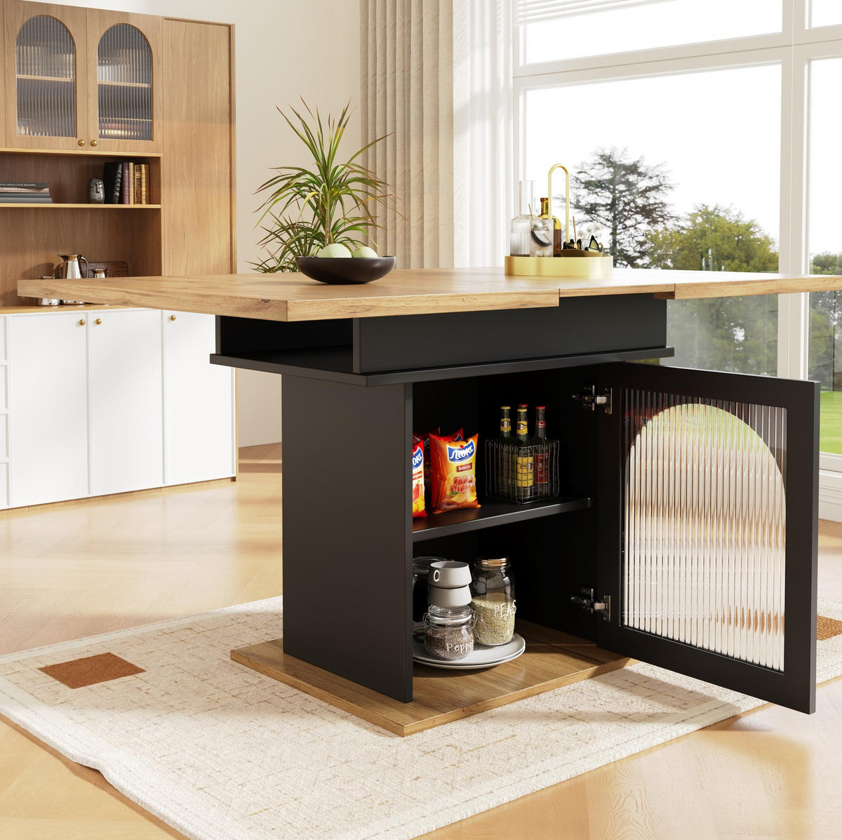 AUSZIEHTISCH 110-140/80/76 cm in Schwarz mit Stauraum für 6-8 Personen - Schwarz, Holzwerkstoff (80/140/76cm) - BEAOK