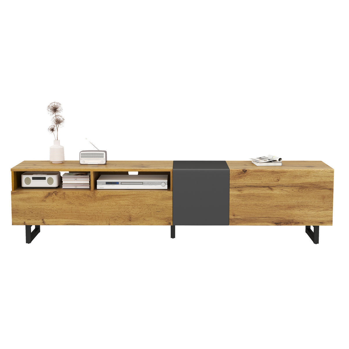 TV-ELEMENT170X36,5X42CM Colorblock-Design 3-Türen Retro-Holzmaserung - Naturfarben, Holz (45.72/21.72/98.43cm) - Raelunyi