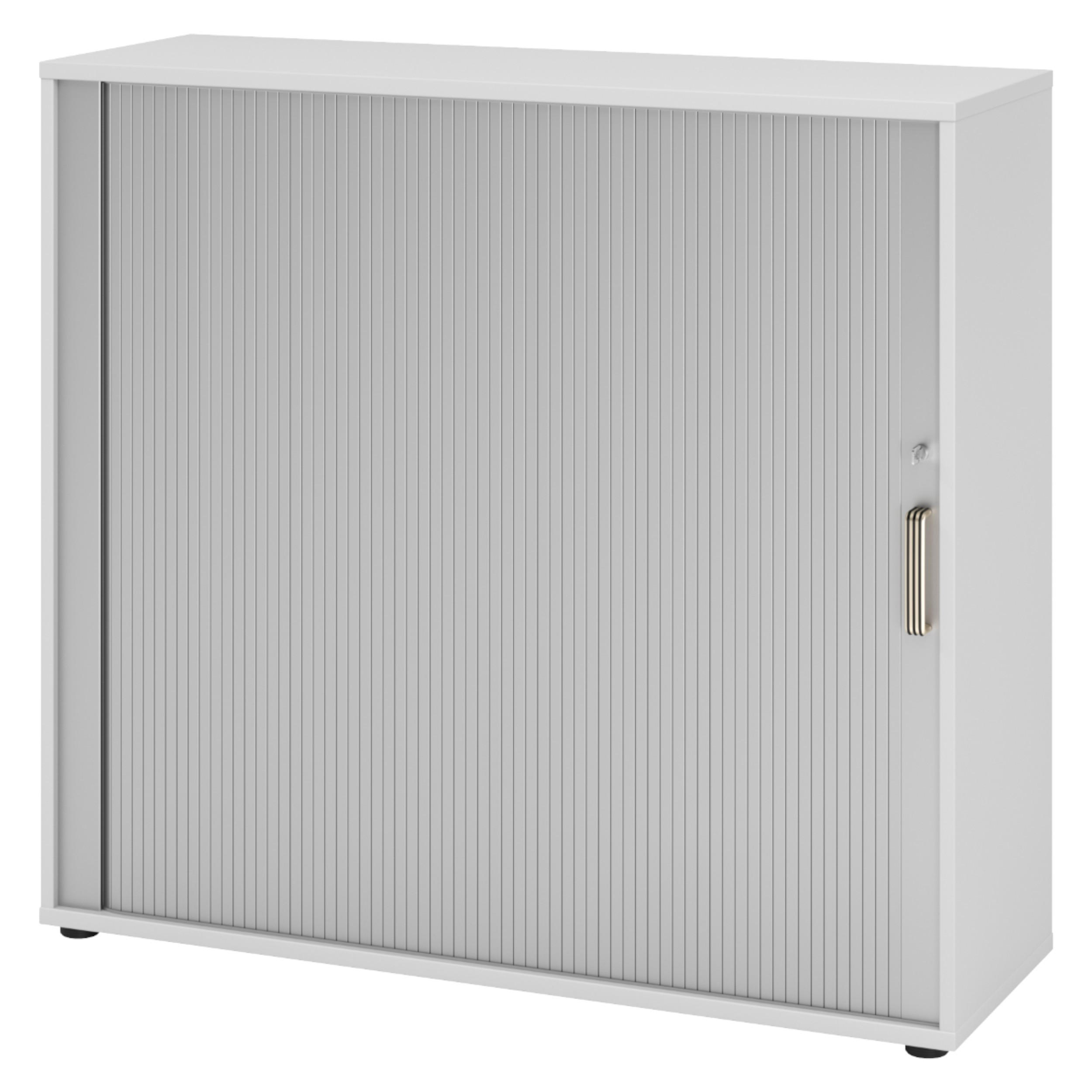ROLLLADENSCHRANK - 3 Ordnerhöhen 40/120/110 cm in Grau/Silberfarben Streifengriff (Kunststoff) - Silberfarben/Grau, Holzwerkstoff (120/110/40cm) - bümö