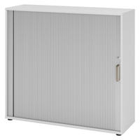 ROLLLADENSCHRANK - 3 Ordnerhöhen 40/120/110 cm in Grau/Silberfarben Streifengriff (Kunststoff) - Silberfarben/Grau, Holzwerkstoff (120/110/40cm) - bümö