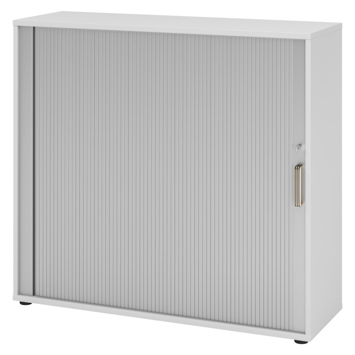 ROLLLADENSCHRANK - 3 Ordnerhöhen 40/120/110 cm in Grau/Silberfarben Streifengriff (Kunststoff) - Silberfarben/Grau, Holzwerkstoff (120/110/40cm) - bümö