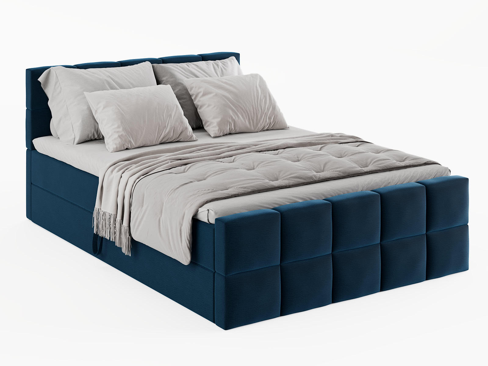 BOXBETT Vanessa 160/200 cm, in Dunkelblau, Velours-Stoff, Bettkasten, Matratze, Topper - Dunkelblau, Textil (160/200cm) - Barchello